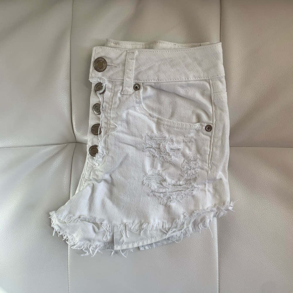 American Eagle White Button Up High Rise Shorts